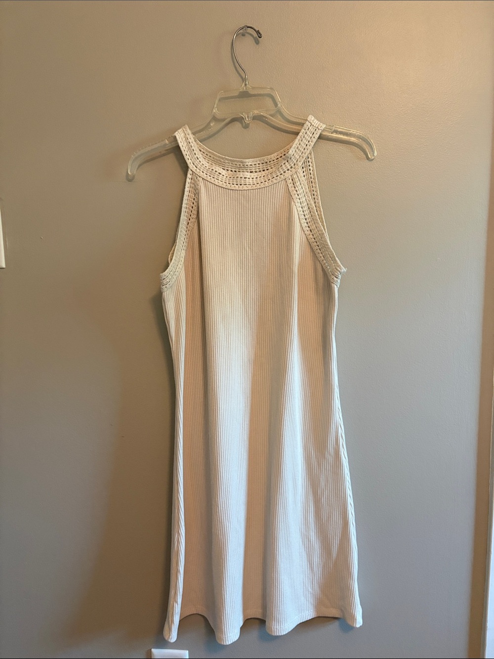 Time and Tru Cream Crochet Halter Knit Top